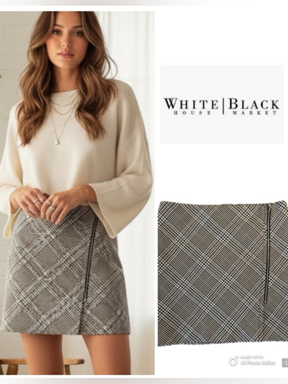 White House Black Market Plaid Mini Skirt - Black, White, Red